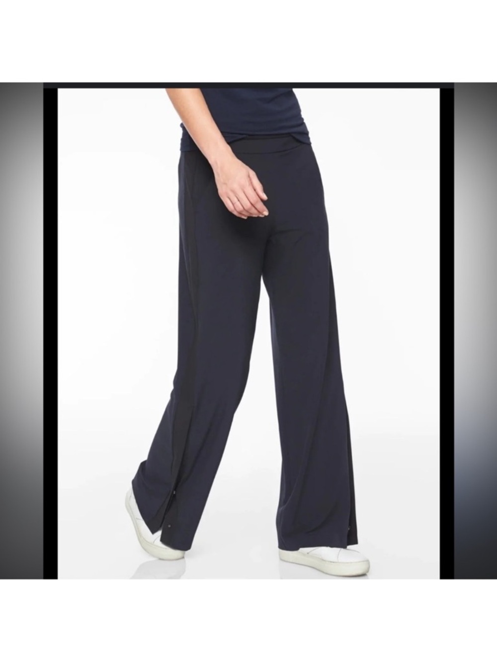 Athleta Navy Side-Snap Wide Leg Pants